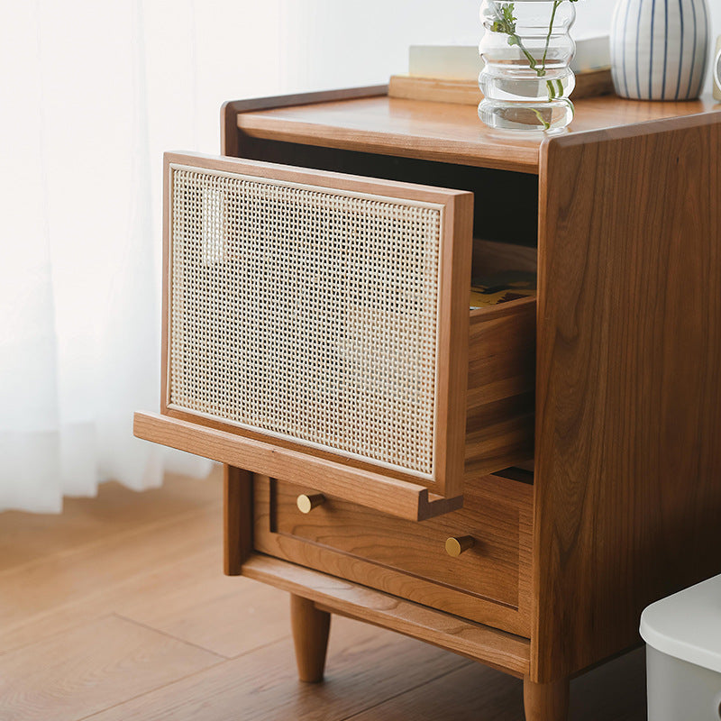 Contemporary Retro Square Solid Wood Nightstand 2-Drawer For Bedroom