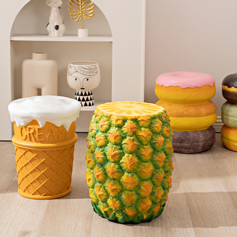 Contemporary Creative Cylindrical Donut Macaroon Pineapple Tire Ice Cream Resin Chair For Living Room