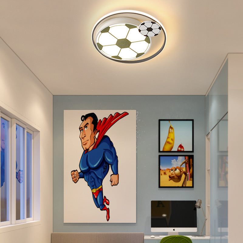 Contemporary Creative Cartoon Football Iron LED Kids Flush Mount Ceiling Light For Bedroom