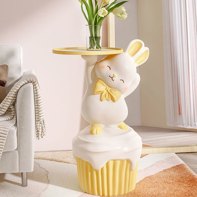 Contemporary Creative Cartoon Rabbit Resin Side Table 1-Tray For Living Room