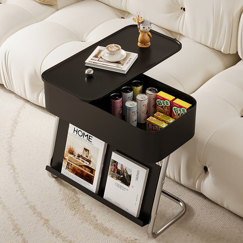 Contemporary Nordic Rotating Top L-Shaped Carbon Steel Base End Table Storage Shelf For Living Room