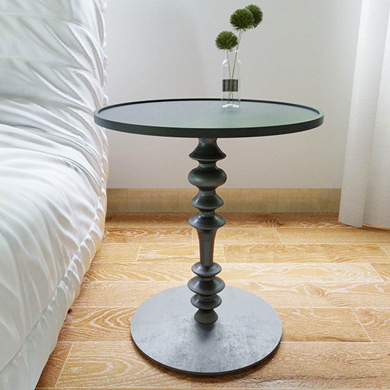 Modern Simplicity Round Tray Top Ash Wood Column Base End Table For Living Room