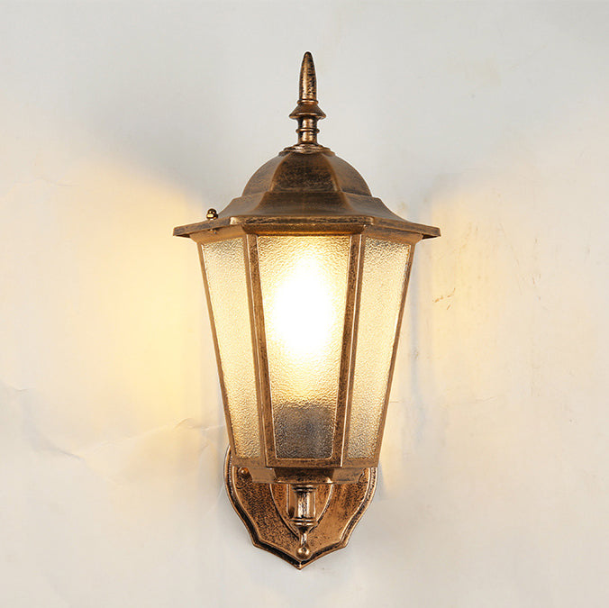 Contemporary Industrial Hexagonal Aluminum Frame Frosted Glass 1-Light Outdoor Wall Sconce Lamp For Garden