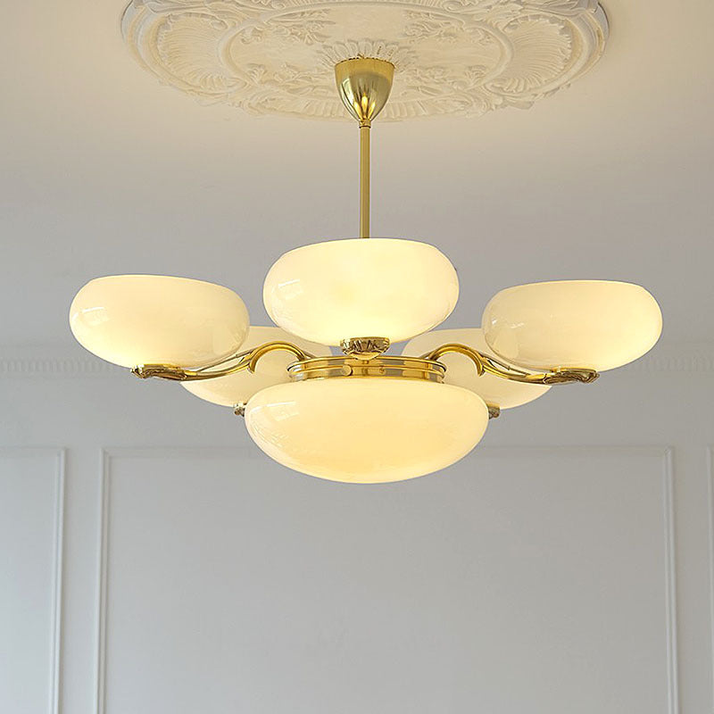 Contemporary Nordic Round Opal Glass Brass 5/7 Light Chandelier For Living Room