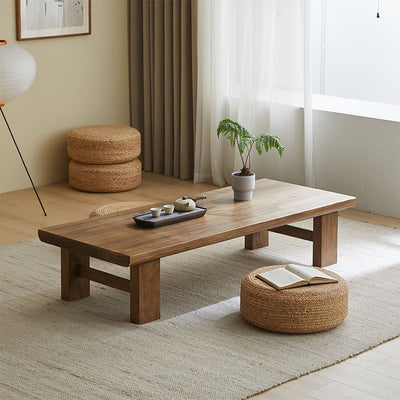 Traditional Japanese Rectangular Tabletop Solid Wood Coffee Table 4-Leg For Living Room