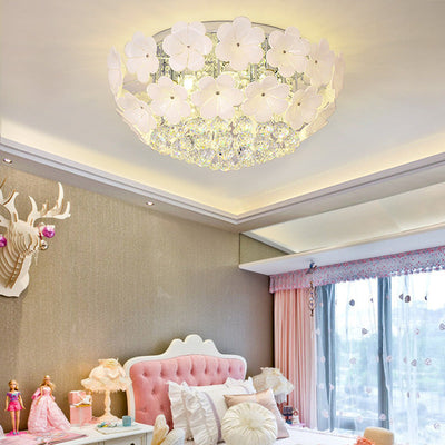 Contemporary Scandinavian Branch Floral Glass Crystal Metal 1/4/6/8/10 Light Flush Mount Ceiling Light For Living Room