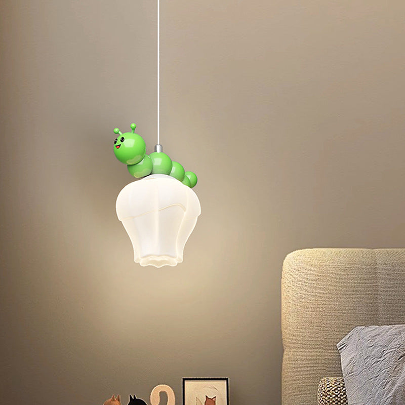 Contemporary Creative Cartoon Resin Caterpillar Flower Bud Shade LED Pendant Light For Bedroom