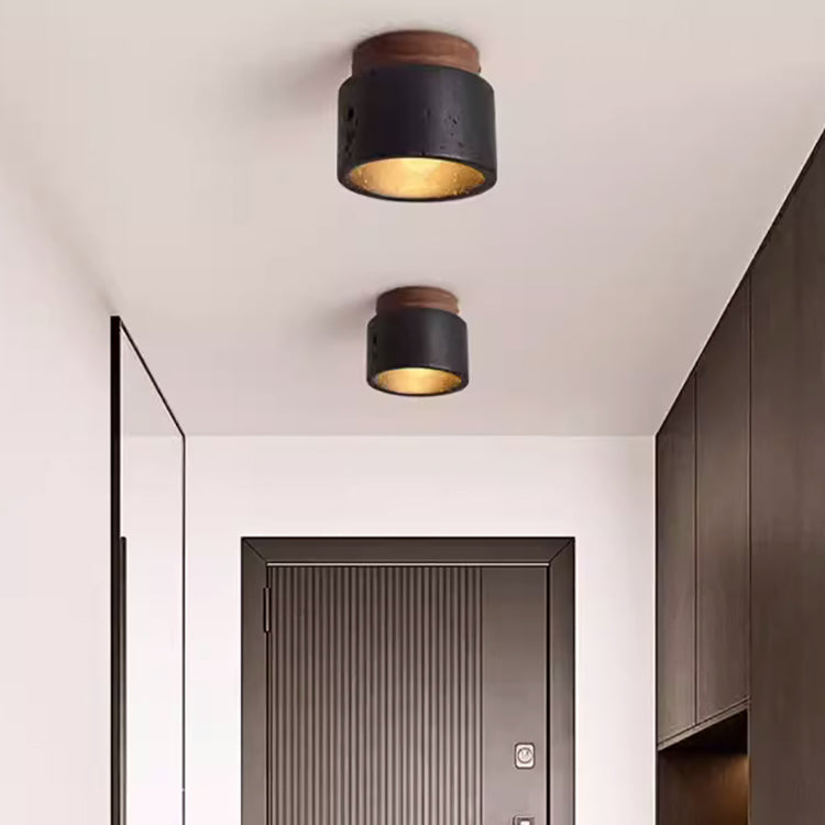 Modern Minimalist Cylinder Stone 1-Light Flush Mount Ceiling Light For Bedroom