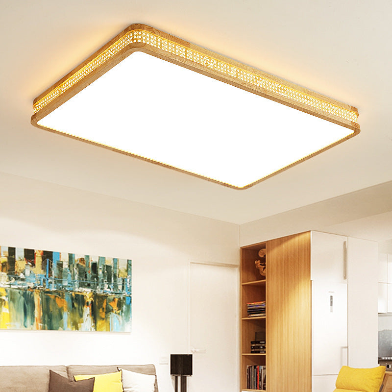 Modern Minimalist Square Acrylic Wood LED Flush Mount Ceiling Light For Bedroom