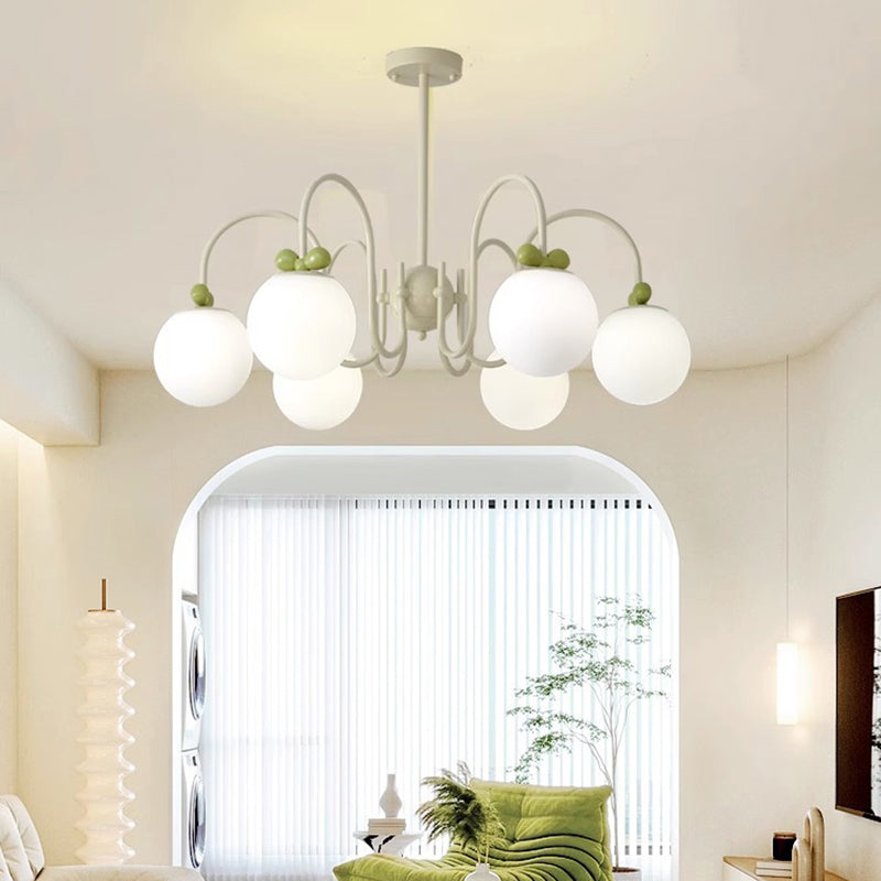 Modern Minimalist Cream Bow Round Ball Hardware Glass 4/5/6/8 Light Chandelier For Living Room