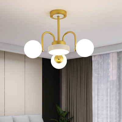 Modern Minimalist Branch Orb Round Iron Acrylic Glass 3/5 Light Chandelier For Living Room