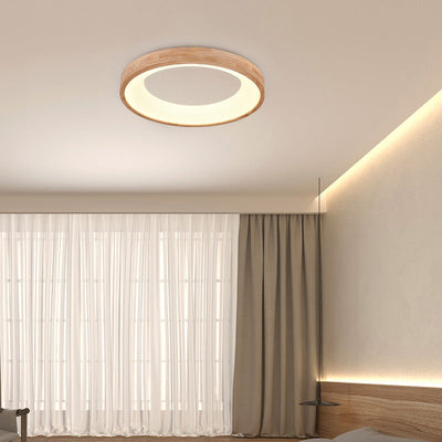 Modern Minimalist Ring Acrylic Oak LED Flush Mount Ceiling Light For Living Room