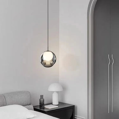 Contemporary Nordic Spherical Glass Bubble Iron 1-Light Pendant Light For Living Room