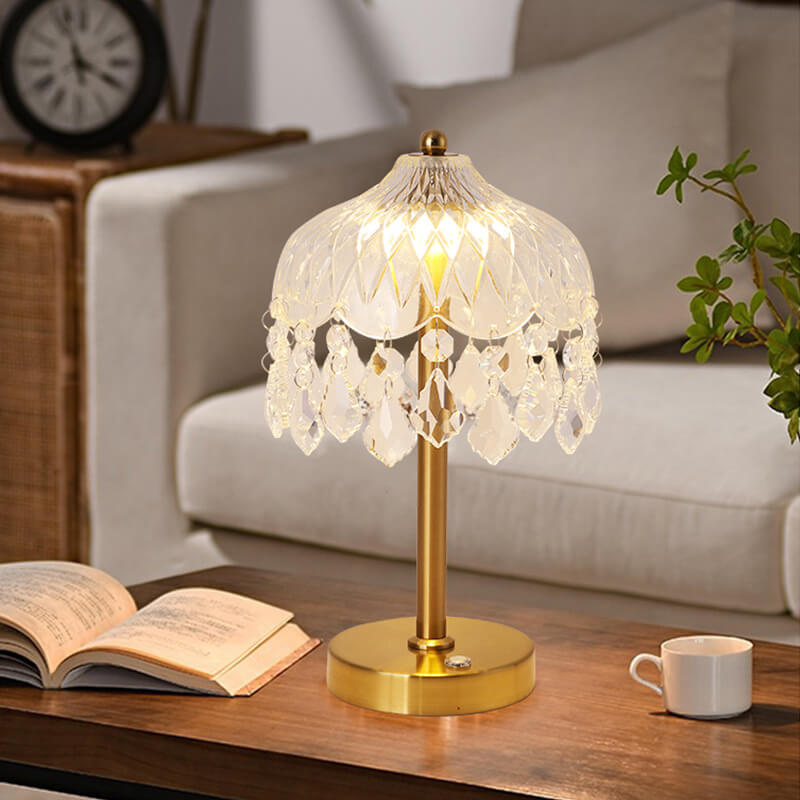 Modern Luxury Crystal Glass Umbrella USB LED Table Lamp