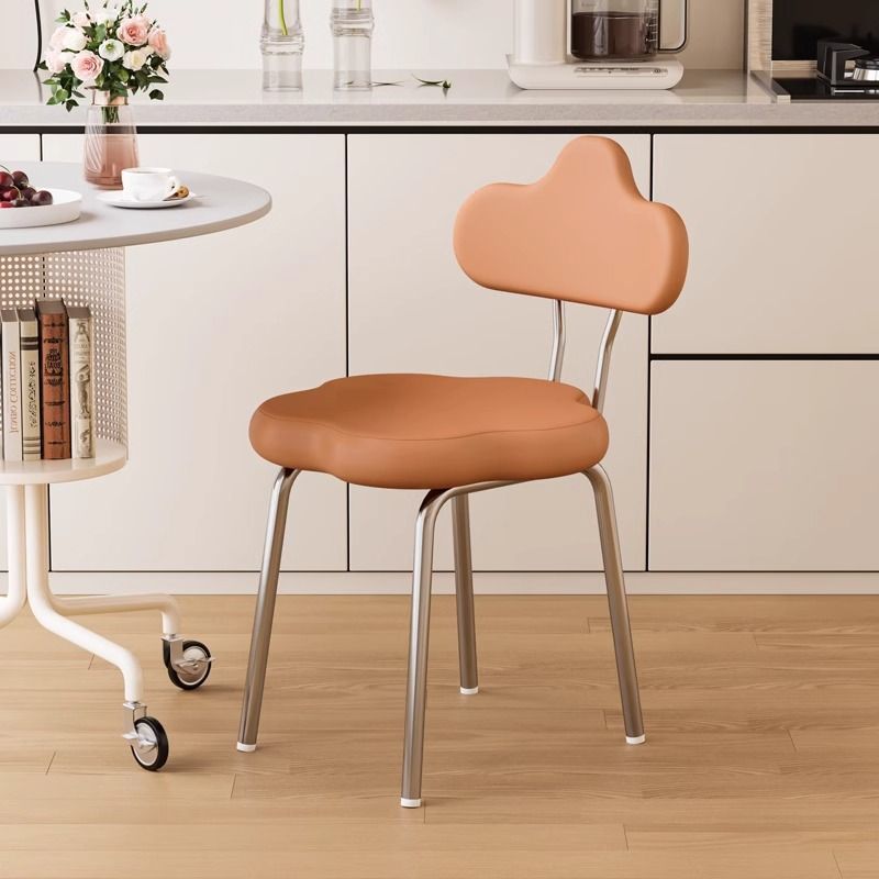 Contemporary Nordic Flower Shape Leather Metal Swivel Dining Chair Backrest For Living Room