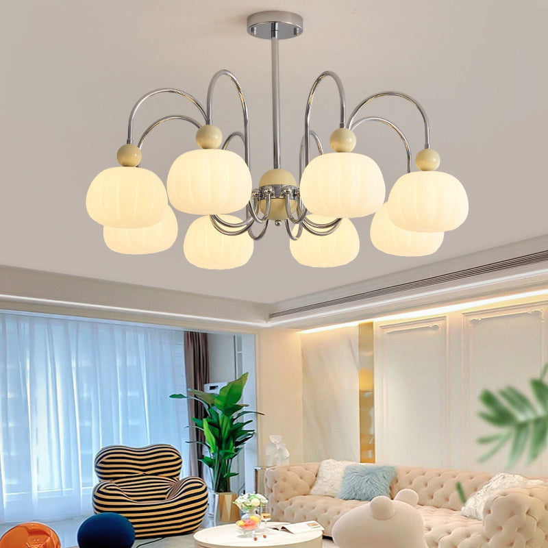 Modern Minimalist Pumpkin Branch Orb Iron PE 8-Light Chandelier For Bedroom