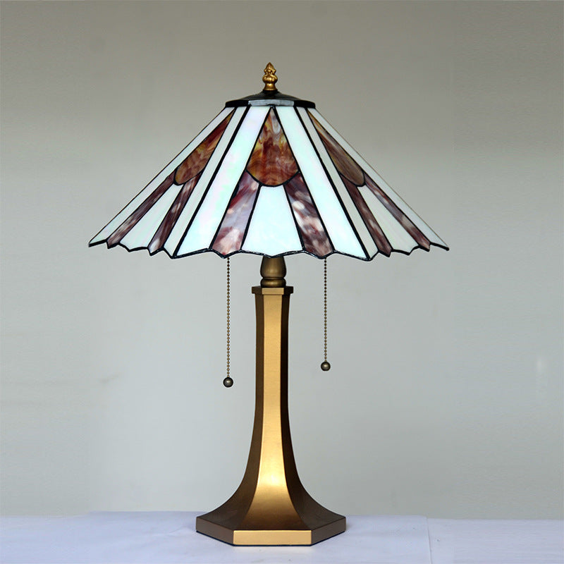 Traditional Tiffany Cylinder Umbrella Zinc Alloy Glass 1-Light Table Lamp For Bedroom