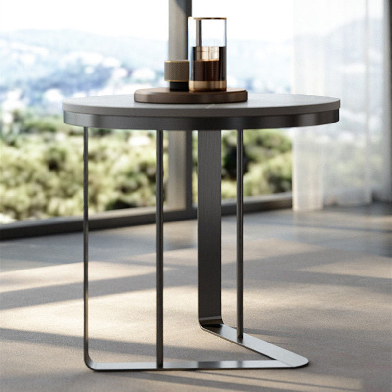 Modern Simplicity Round Triangle Base Slate Metal End Table For Living Room