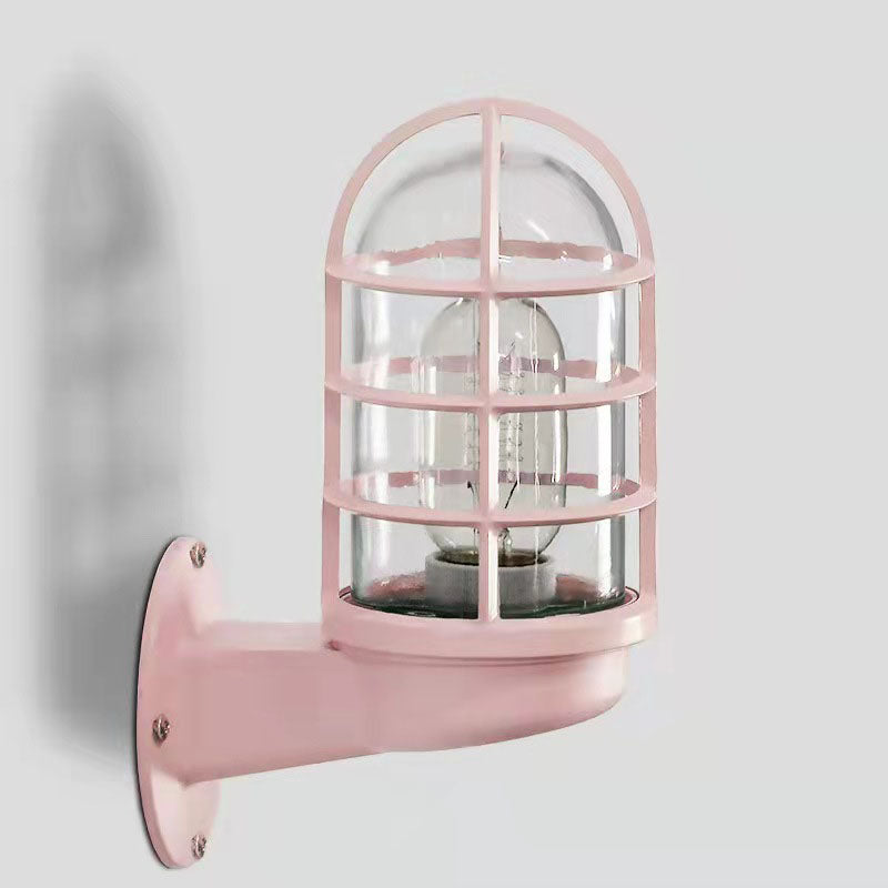 Contemporary Creative Macaron Cylinder Grid Iron Glass 1-Light Wall Sconce Lamp For Living Room