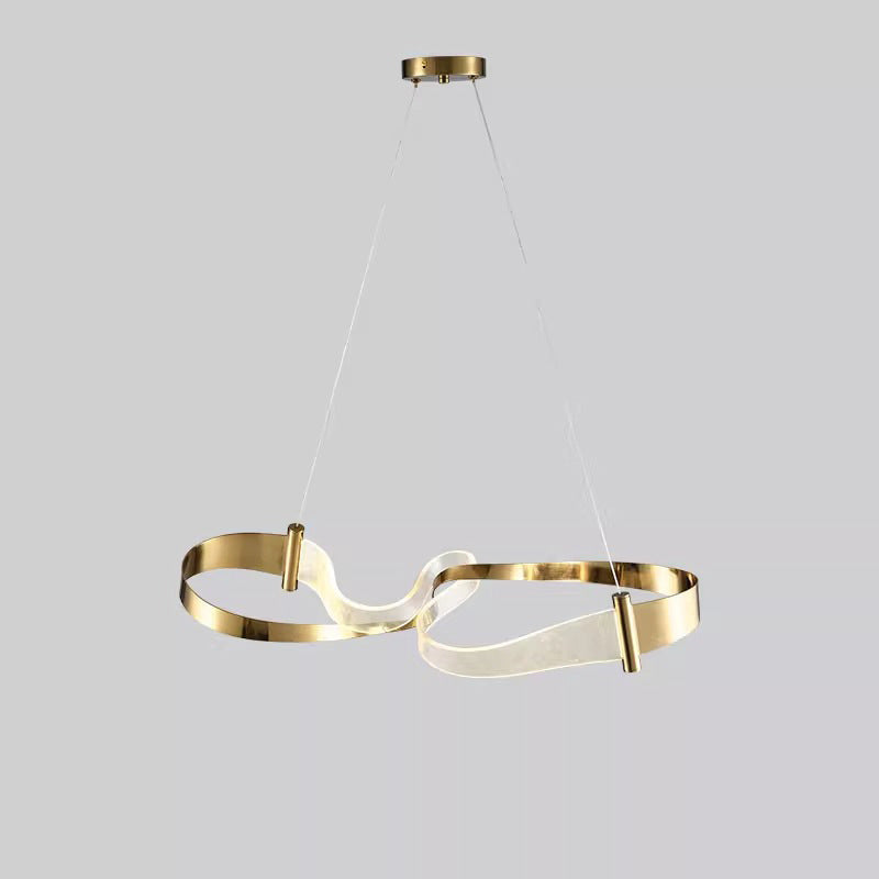 Contemporary Creative Wave Shape Iron Acrylic Ribbon Linear LED Pendant Light For Living Room