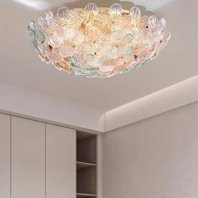 Modern Luxury Carbon Steel Glass Dome Floral 10/16 Light Semi-Flush Mount Ceiling Light For Living Room