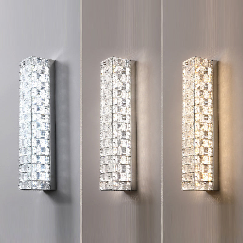 Modern Luxury Rectangle Stainless Steel Crystal LED Wall Sconce Lamp For Bedroom