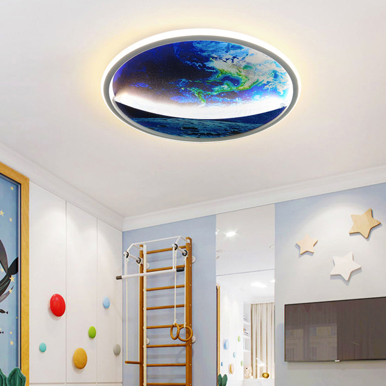 Modern Art Deco Planet Earth Round Silicon Iron LED Flush Mount Ceiling Light For Living Room