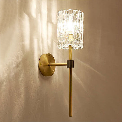 European Luxury Crystal Cylinder Long Pole 1/2 Light Wall Sconce Lamp