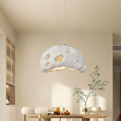 Traditional Japanese Hollow Resin Round 1-Light Pendant Light For Living Room