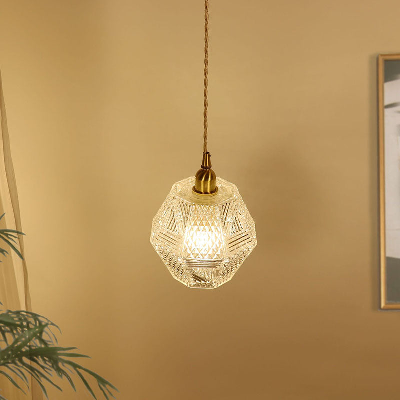 Modern Minimalist Octagonal Brass Glass 1-Light Pendant Light For Bedroom