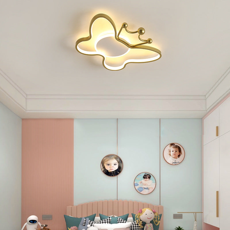 Contemporary Nordic Kids Iron Aluminum Silica Acrylic Butterfly LED Flush Mount Ceiling Light For Bedroom