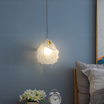 Modern Art Deco Shell Iron Glass 1-Light Pendant Light For Bedroom