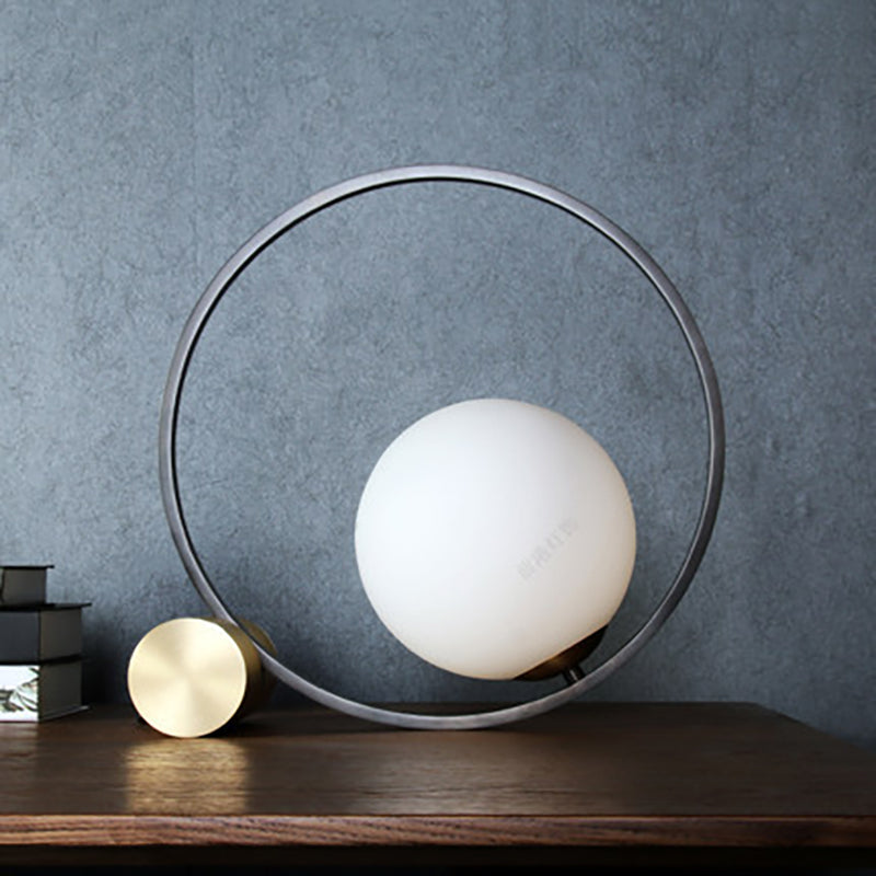 Modern Minimalist Circle Orb Copper Glass 1-Light Table Lamp For Bedroom