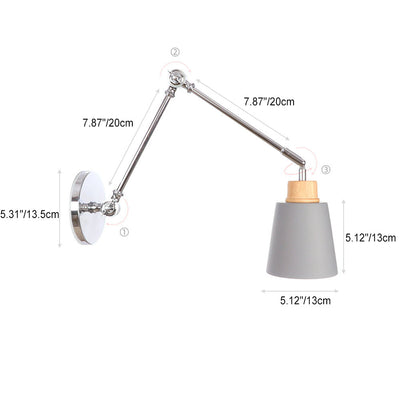 Modern Minimalist Retractable Cylinder Iron Zinc Wood 1-Light Wall Sconce Lamp For Bedroom