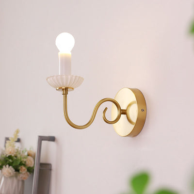 Traditional French Candelabra Brass Glass 1-Light Wall Sconce Lamp For Bedroom