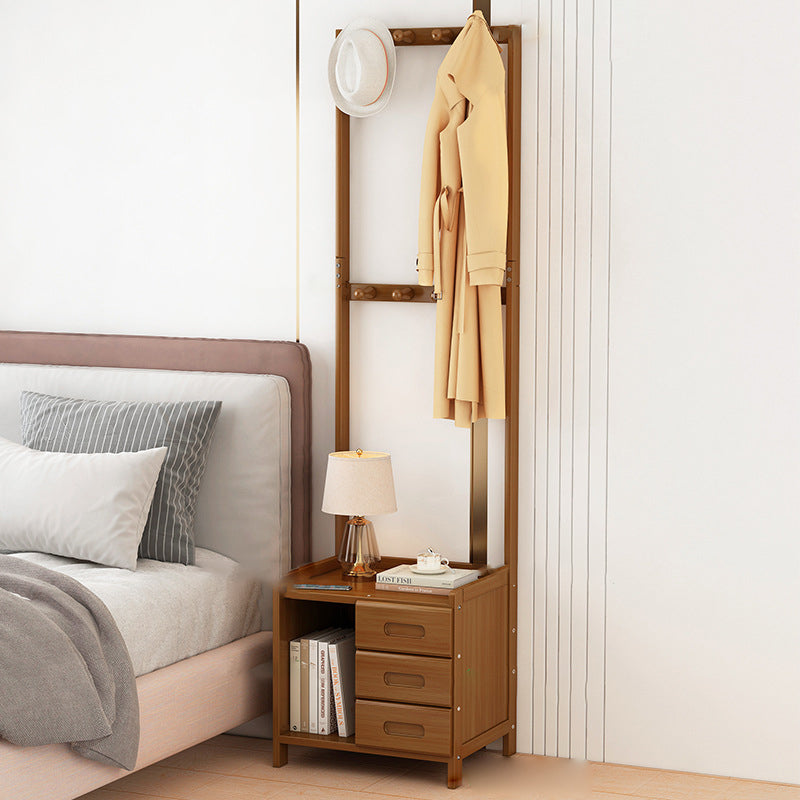 Modern Minimalist Rectangular Coat Rack Bamboo Density Panel Nightstand 1/3 Drawer For Bedroom