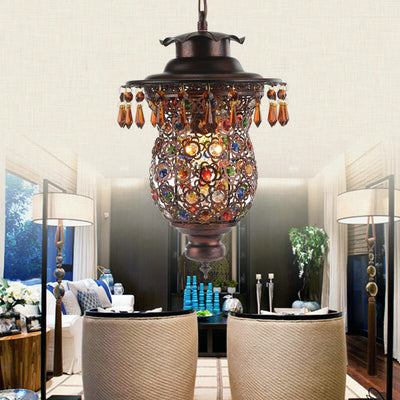 Modern Creative Wrought Iron Colored Crystal 1-Light Pendant Light