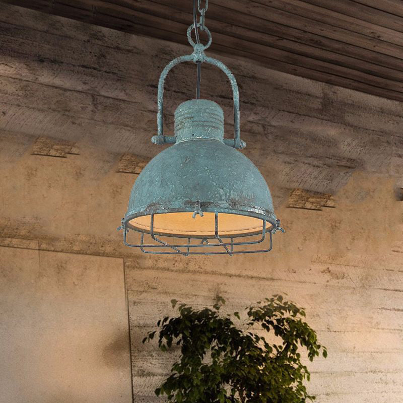 Traditional Rustic Distressed Iron Semicircular Shade 1-Light Pendant Light For Dining Room