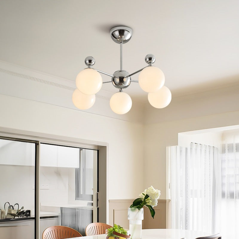 Modern Minimalist Round Ball Glass Iron 5/8 Light Chandelier for Living Room