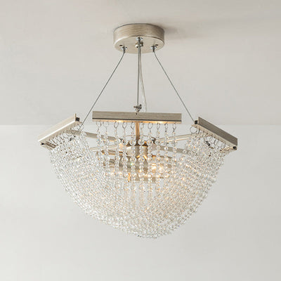 Contemporary Luxury Mesh Shade Iron Crystal 2/6 Light Chandelier For Living Room