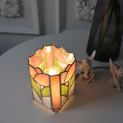 Traditional Tiffany Square Glass 1-Light Table Lamp For Bedroom