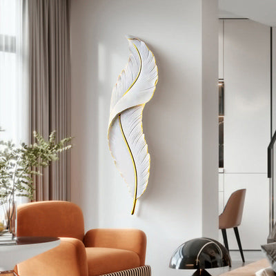 Contemporary Nordic Feather Hardware Resin LED Wall Sconce Lamp For Living Room