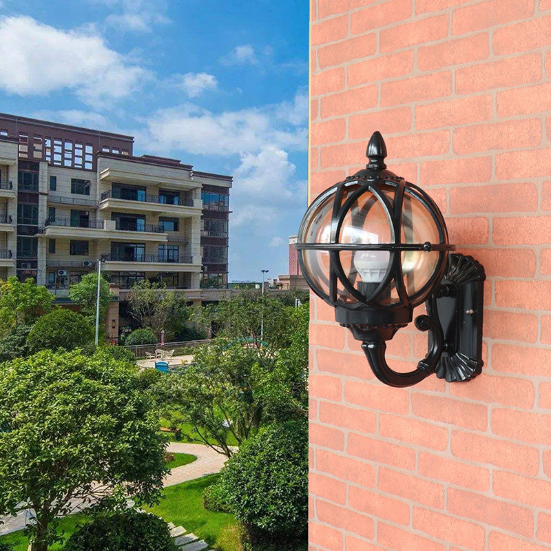 Traditional European Waterproof Ball Aluminium Glass 1-Light Wall Sconce Lamp For Outdoor Patio