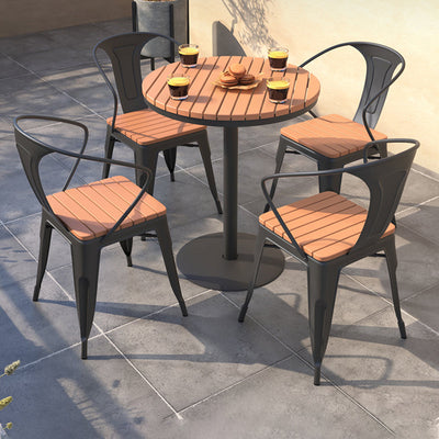 Contemporary Nordic Plastic Wood Iron Square Outdoor Dining Chair Backrest Stackable For Patio