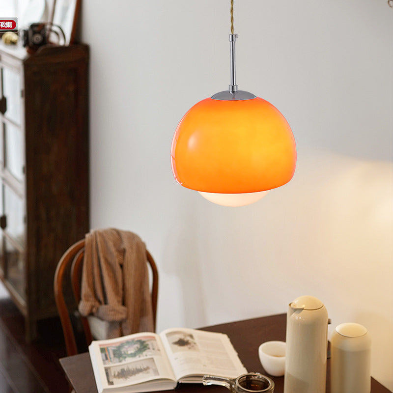 Modern Minimalist Round Ball Glass Iron 1-Light Pendant Light For Living Room