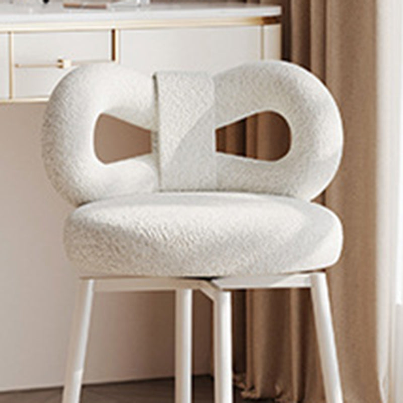 Contemporary Creative Round Upholstered Bow Lambswool Iron Vanity Stool Backrest For Bedroom