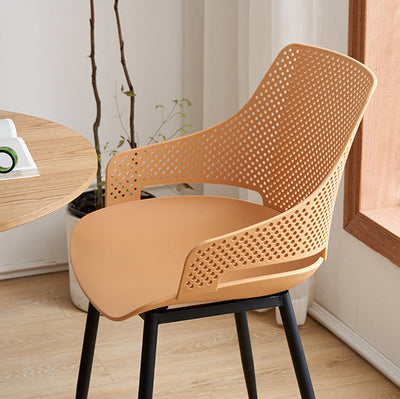 Modern Minimalist Square Hollowed Out Dots Backrest Plastic Iron Dining Chair Armrest For Dining Room