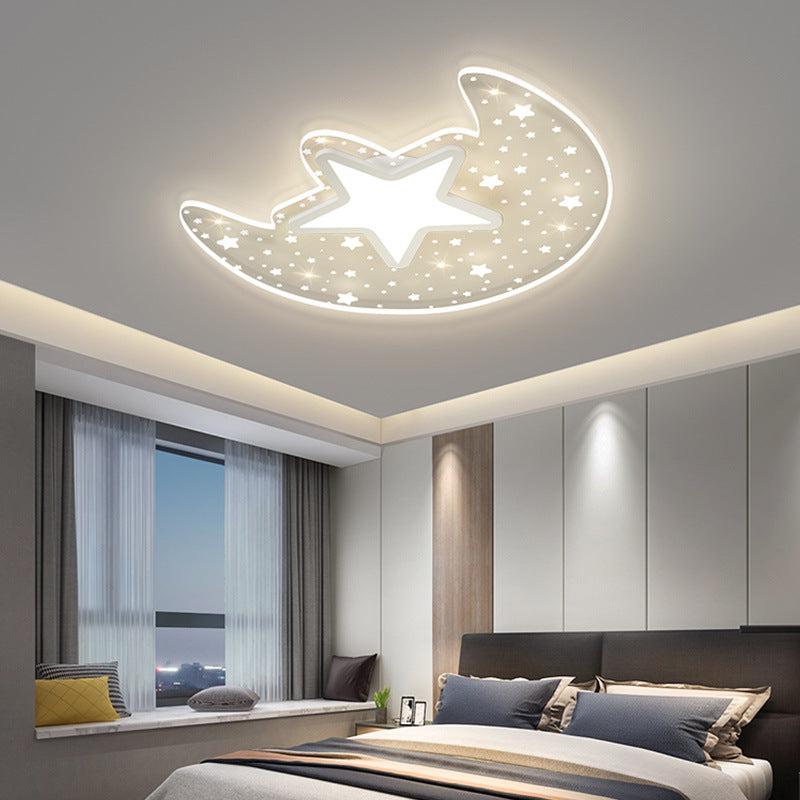 Contemporary Creative Star Moon Aluminium Acrylic LED Flush Mount Ceiling Light For Bedroom