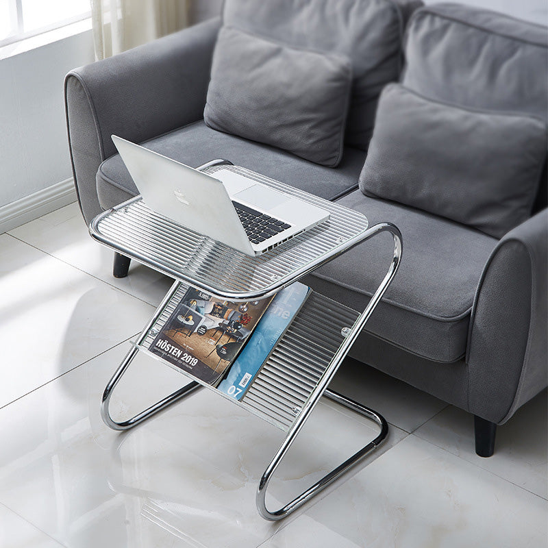 Modern Minimalist Square Z-Shape Iron Glass Side Table For Living Room