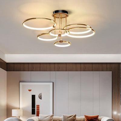 Contemporary Luxury Circle Combo Design LED Semi-Flush Mount Ceiling Light For Bedroom